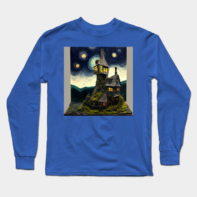 Starry Night Over The Burrow Long Sleeve T-Shirt by Grassroots Green